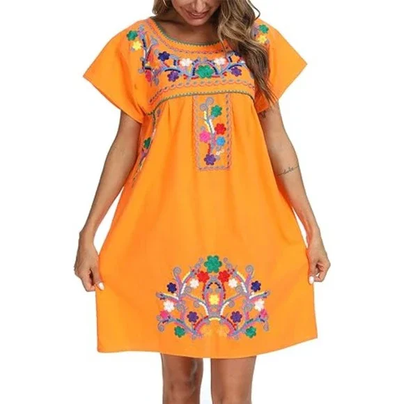 sachin and babi light blue dress Women’s Mexican Embroidered Short Huipil Dress
